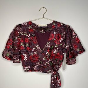 Maroon Floral Velvet Top